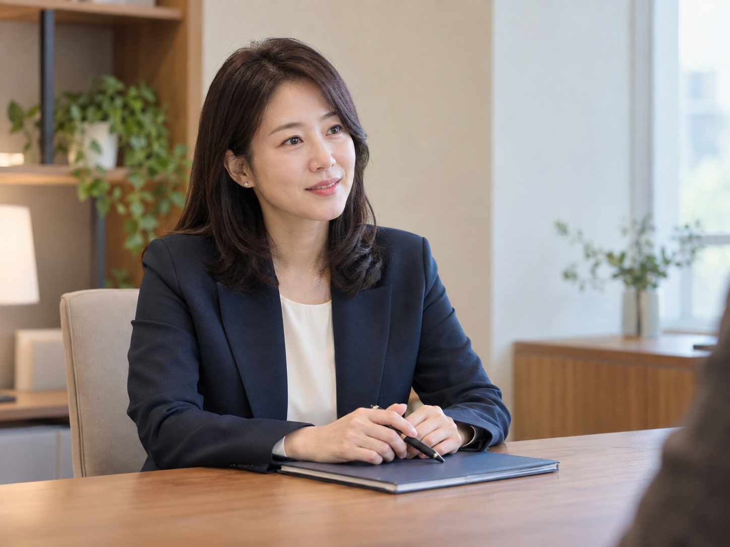 상담자료를 살피며 설명을 준비하는 여성 전문인 이미지